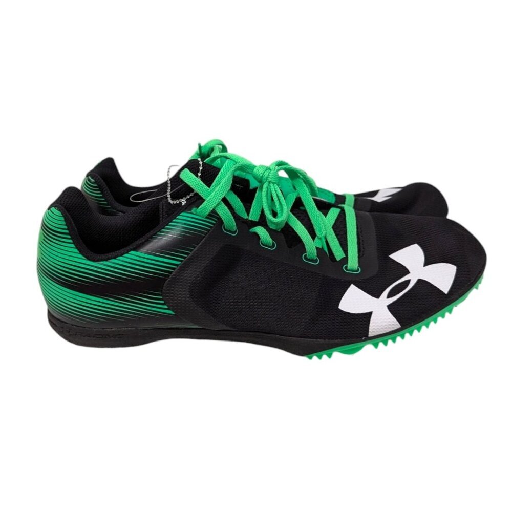 Under Armour Kick Distance Mens Black Green Spikes Track Running Shoes Size 12